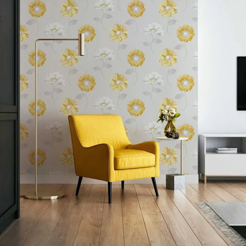 Muriva Daisy Floral Ochre Wallpaper 111508