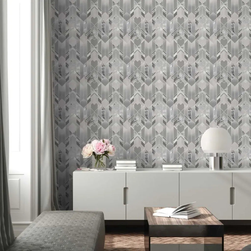 Muriva Elixir Geometric Marble Shapes Silver Wallpaper 167501