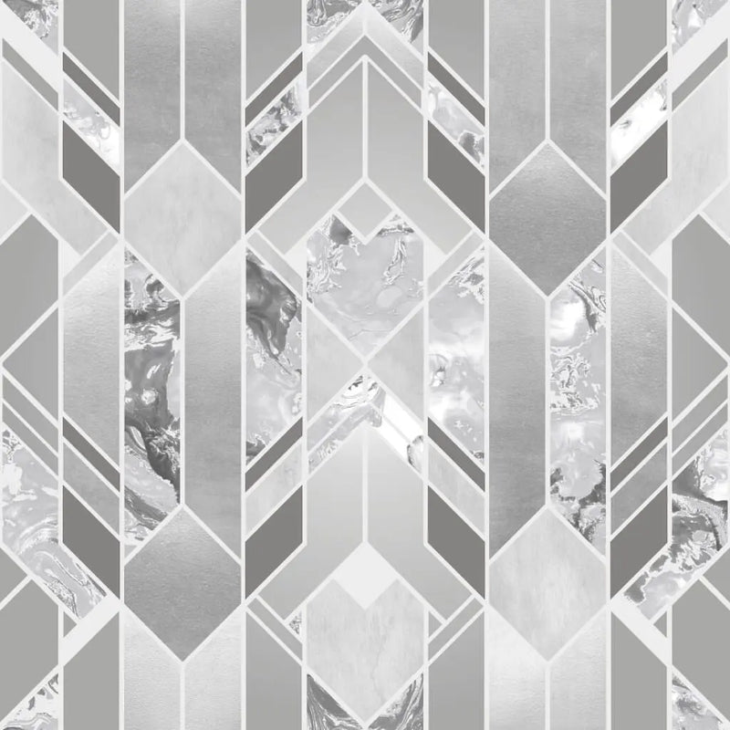 Muriva Elixir Geometric Marble Shapes Silver Wallpaper 167501