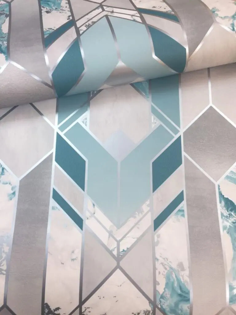 Muriva Elixir Geometric Marble Shapes Teal Wallpaper 167503