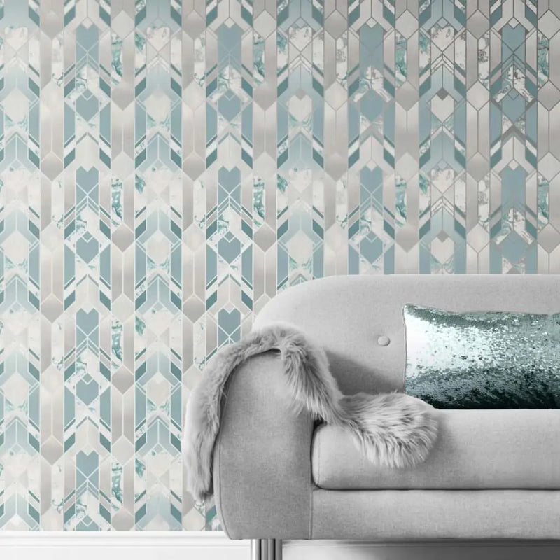 Muriva Elixir Geometric Marble Shapes Teal Wallpaper 167503