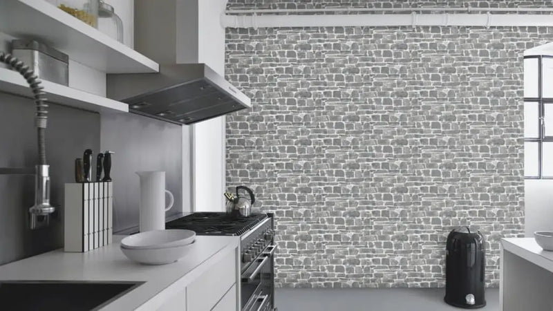 Rasch Brick Stone Effect Grey Wallpaper 265620