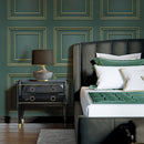 Belgravia Amara Panel Heavyweight Textured Vinyl Wallpaper Deep Green & Gold 7395