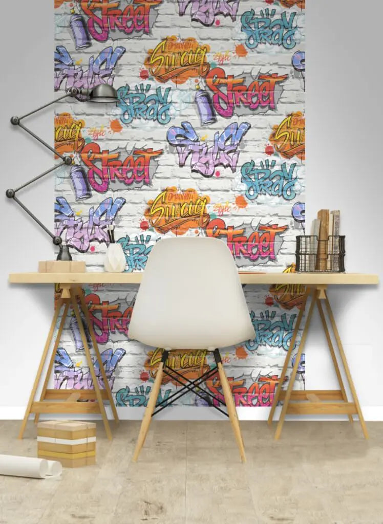 Muriva Graffiti Brick Pattern Multicoloured Wallpaper L17905