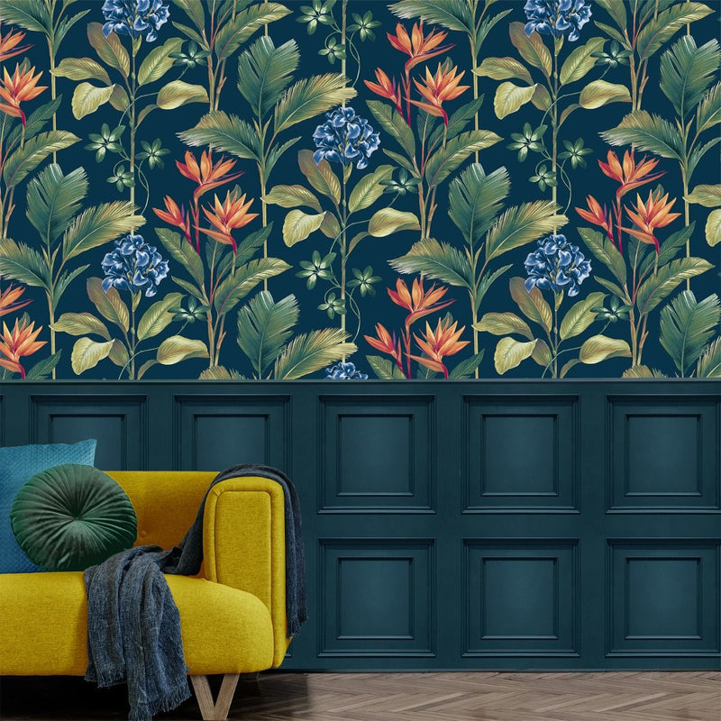 Oliana Floral Wallpaper Navy Belgravia 8487