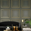 Amara Panel Vinyl Wallpaper Charcoal / Gold Belgravia 7386