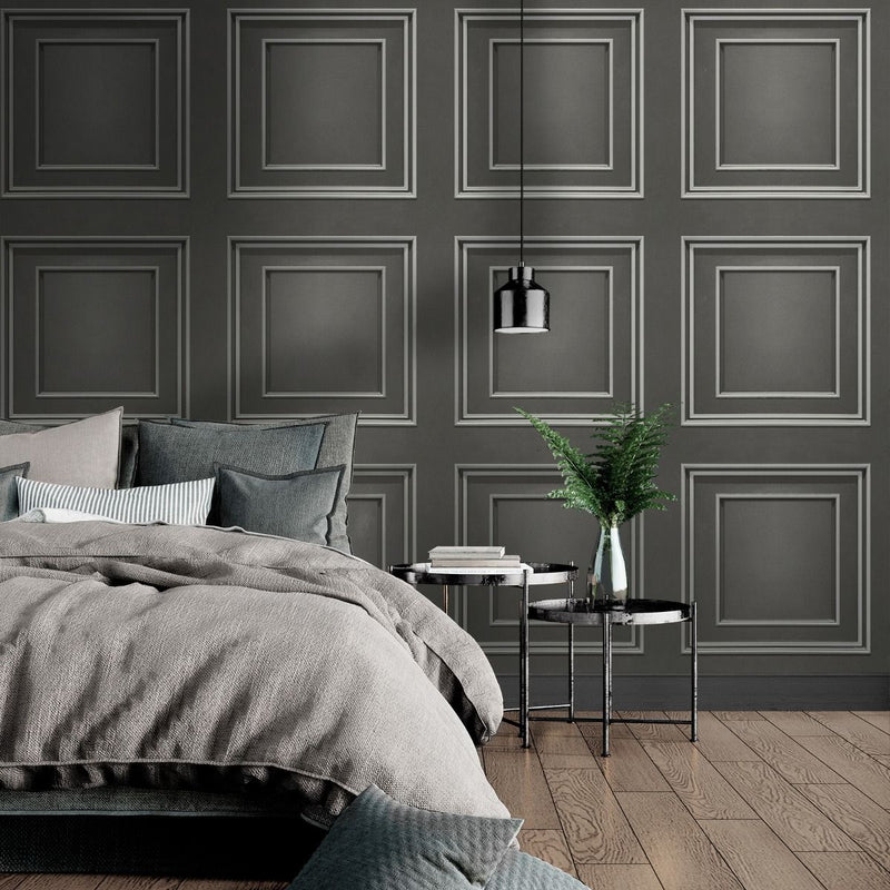 Amara Panel Vinyl Wallpaper Silver / Gunmetal Belgravia 7390