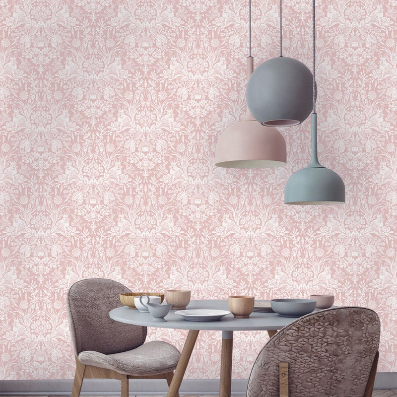 Harlen Woodland Damask Wallpaper Dusky Pink Holden 90161