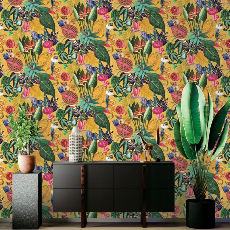 Wonderland Tropical Wallpaper Ochre Holden 91190