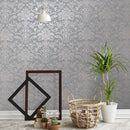 Glistening Damask Wallpaper Rose Gold / Grey Holden 12712