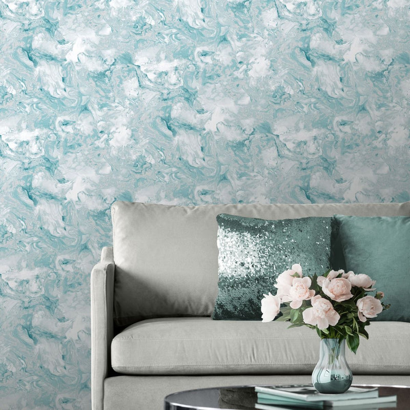 Elixir Marble Wallpaper Teal / Silver Muriva 166503