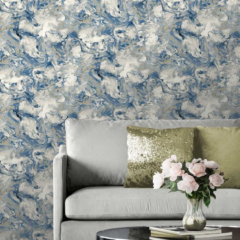 Elixir Marble Wallpaper Blue / Gold Muriva 166504