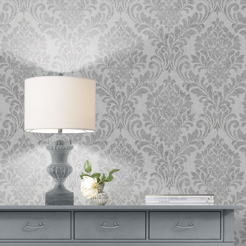 Eleanor Damask Wallpaper Grey Muriva 173511