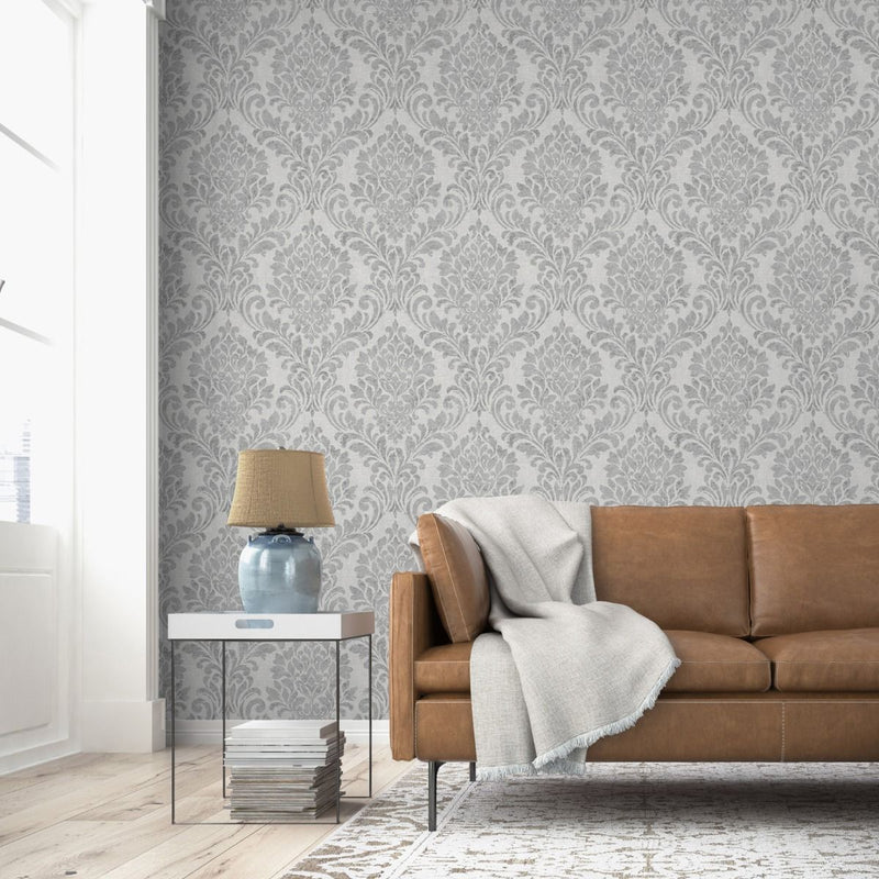 Eleanor Damask Wallpaper Grey Muriva 173511