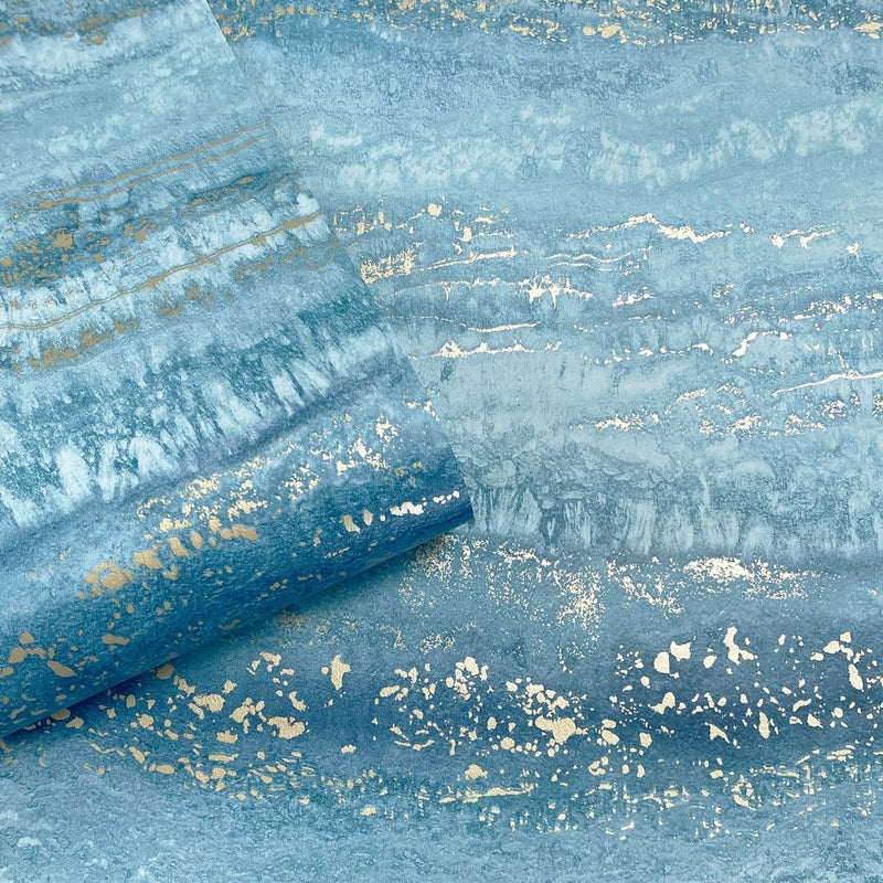 Semper Marble Wallpaper Teal / Gold Muriva 189504