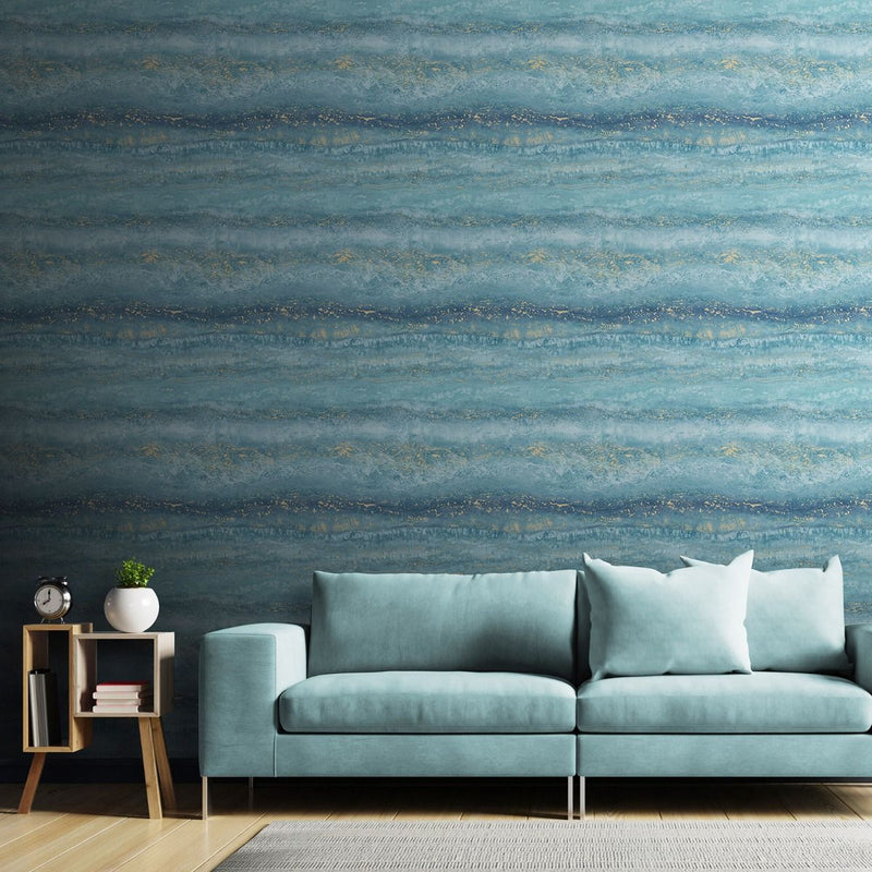 Semper Marble Wallpaper Teal / Gold Muriva 189504