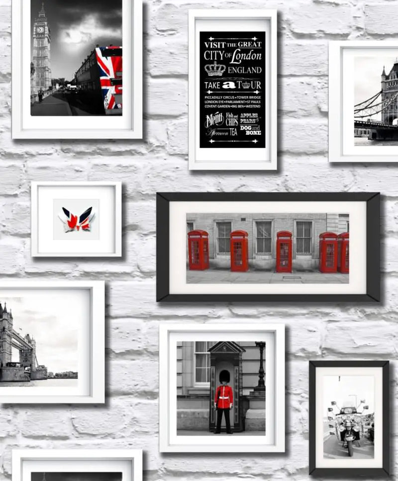 Muriva Britain In Frames Black, White & Red Wallpaper 102533