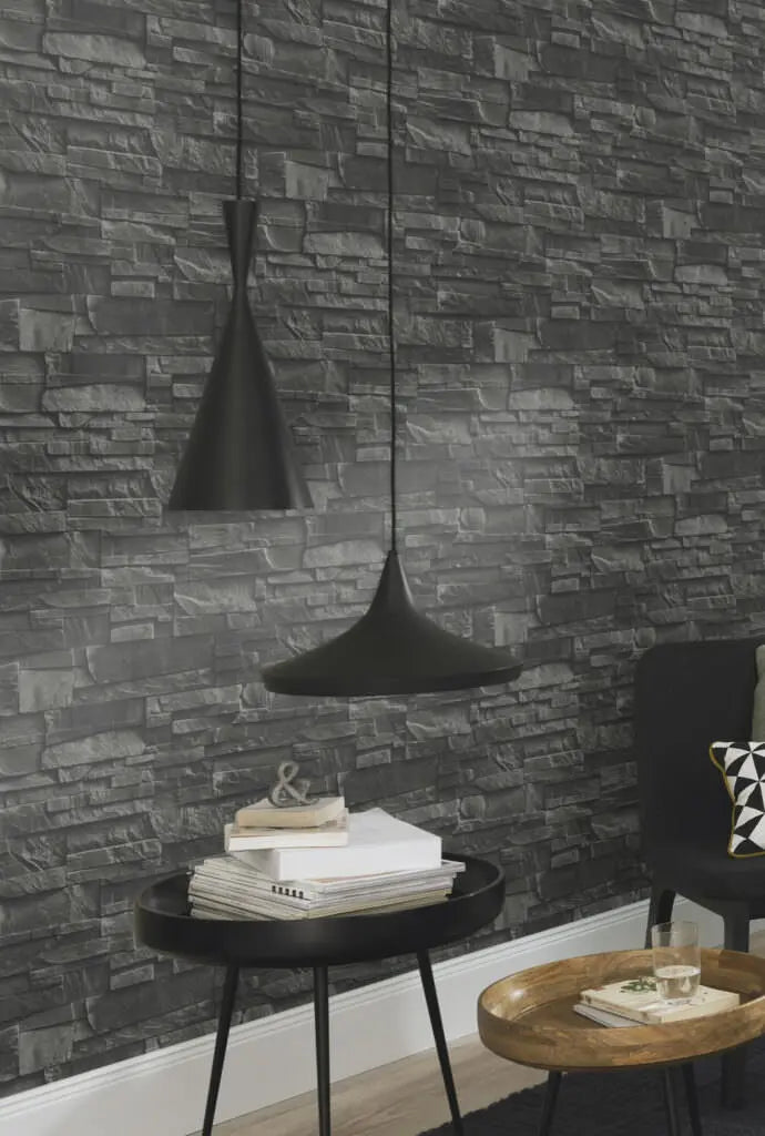 Rasch Factory Brick Black Wallpaper 475036