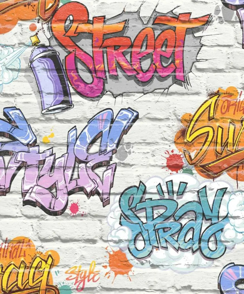 Muriva Graffiti Brick Pattern Multicoloured Wallpaper L17905