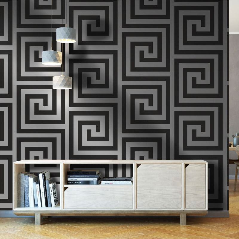 Athena Geometric Wallpaper Black / Silver Debona 4010