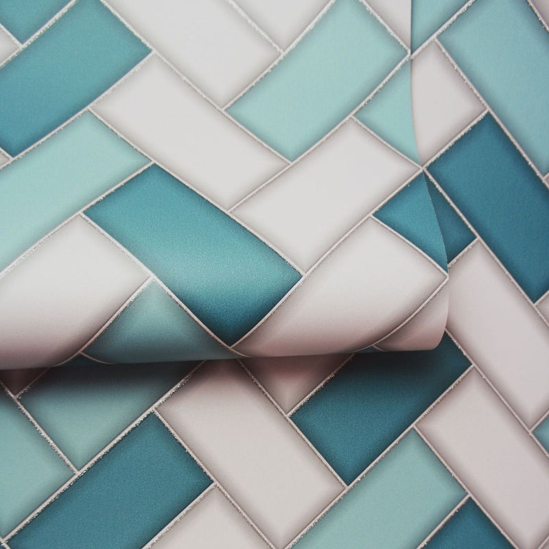Tiling on a Roll Chevron Tile Wallpaper - Teal 89301