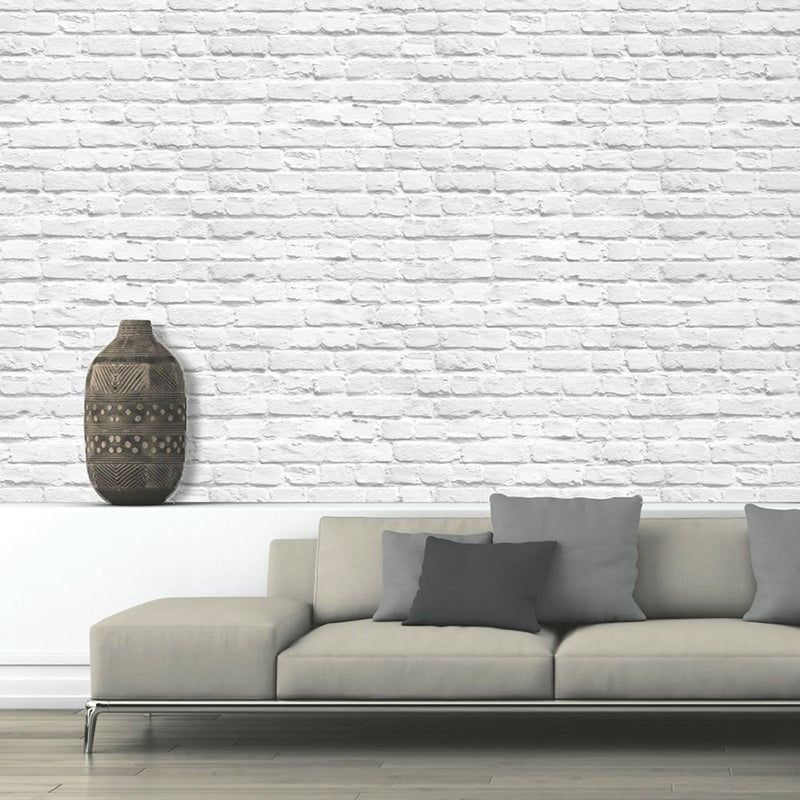 Painted White Brick Wallpaper Muriva 102539