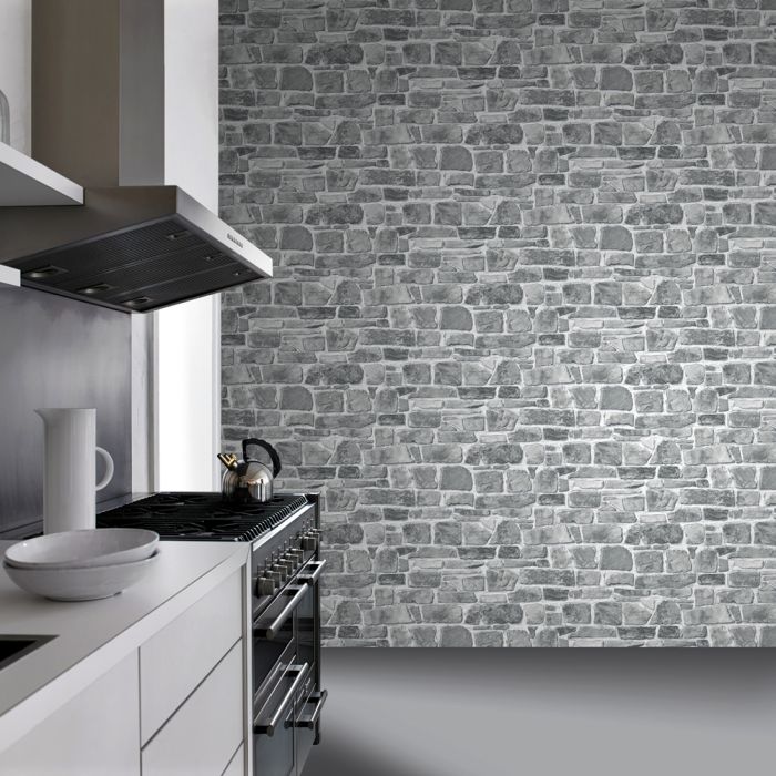Stone Wall Wallpaper Grey Rasch 265620