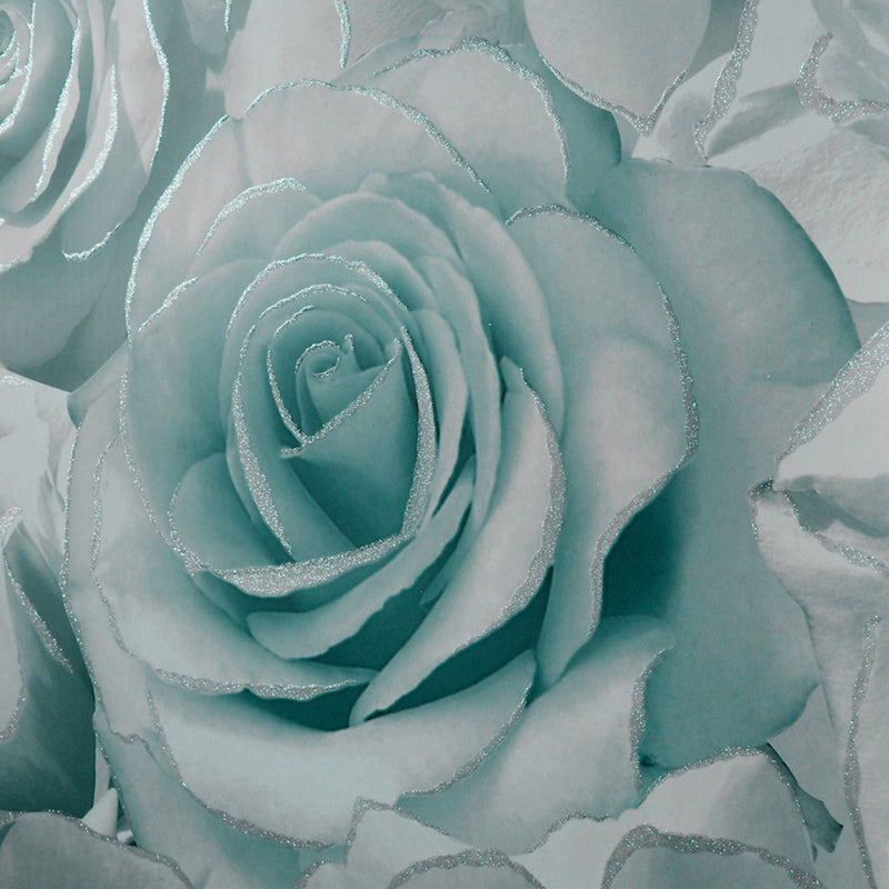 Madison Rose Glitter Floral Wallpaper Aqua and Grey Muriva 139523