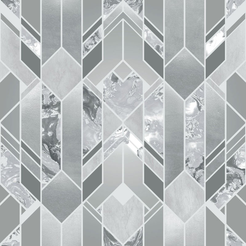 Elixir Geometric Marble Wallpaper Silver Muriva 167501