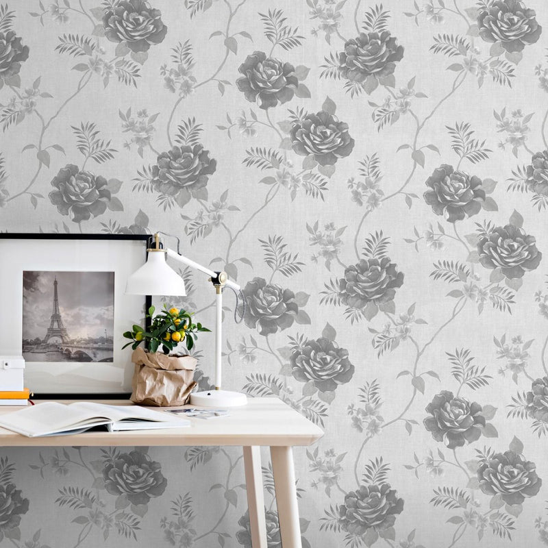 Rosalind Floral Wallpaper Grey Muriva 173501