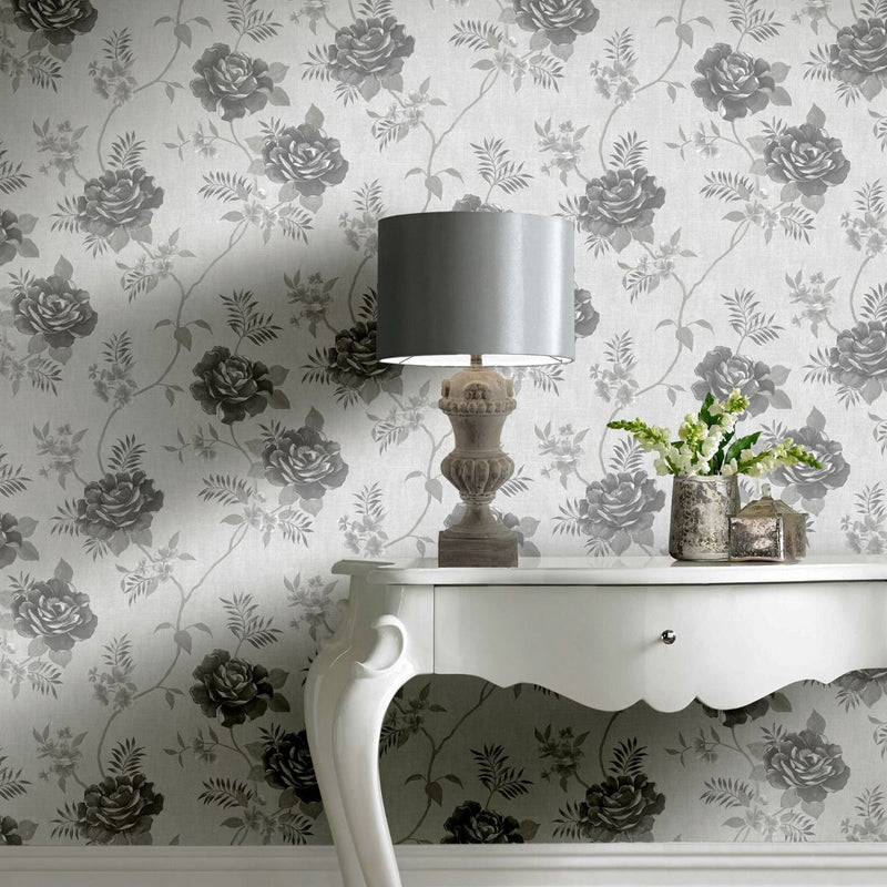 Rosalind Floral Wallpaper Grey Muriva 173501