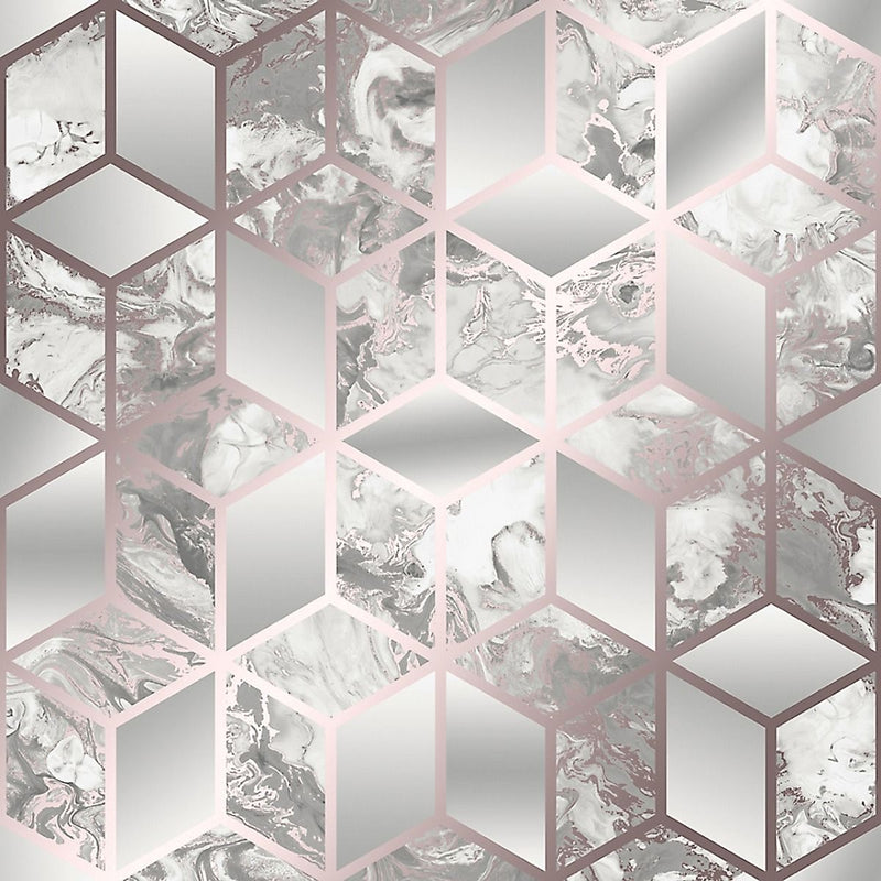 Elixir Cube Marble Wallpaper Rose Gold Muriva 166511