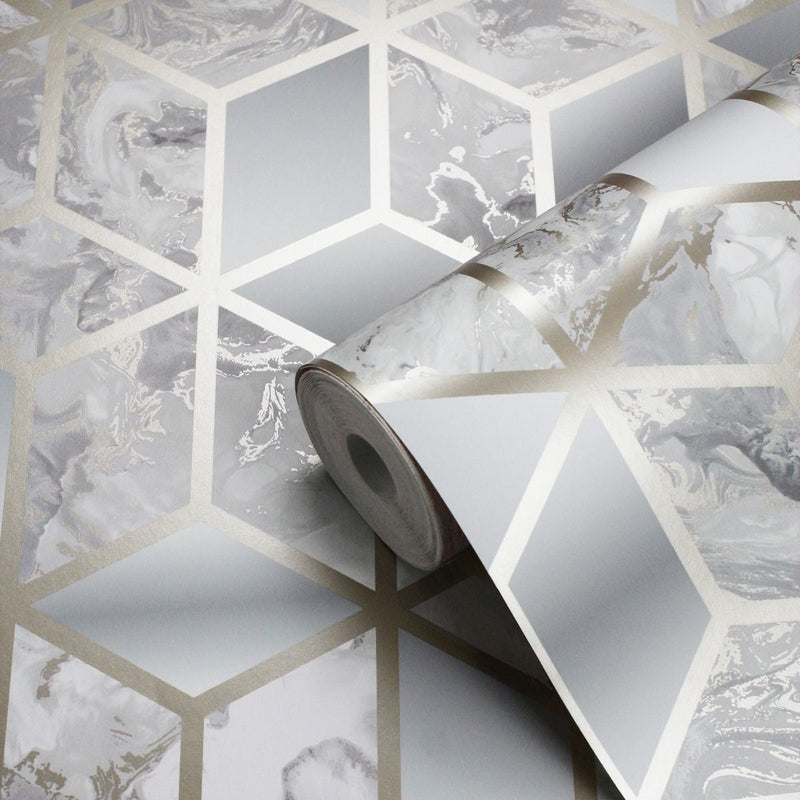 Elixir Cube Marble Wallpaper Grey / Gold Muriva 166513