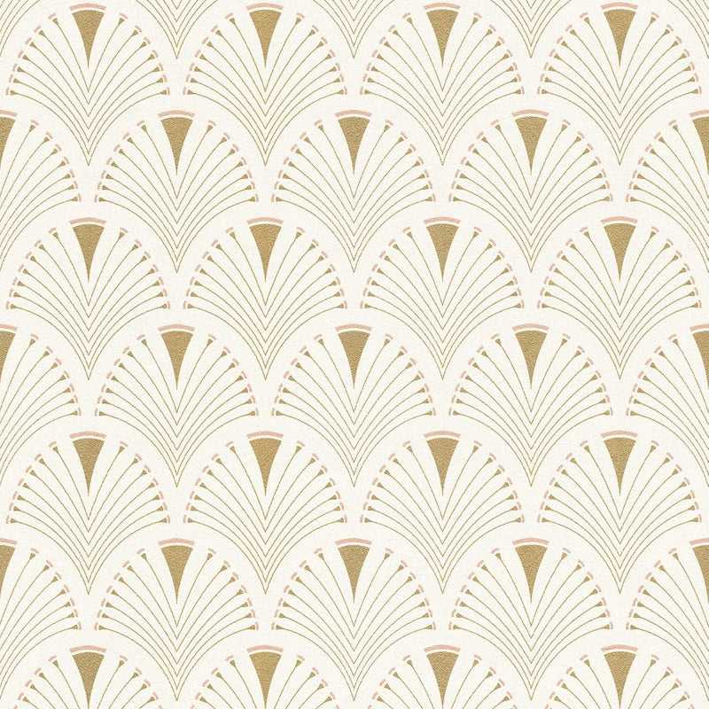 Modern Art Art Deco Fan Wallpaper Gold / Pink Rasch 433227