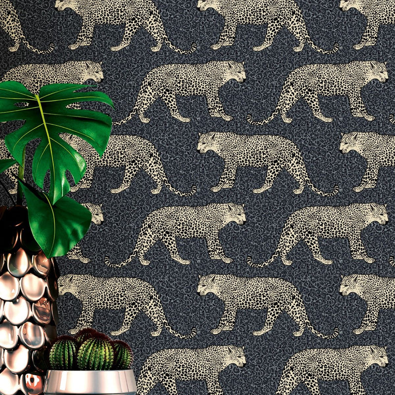 Portfolio Leopard Wallpaper Black / Gold Rasch 215311