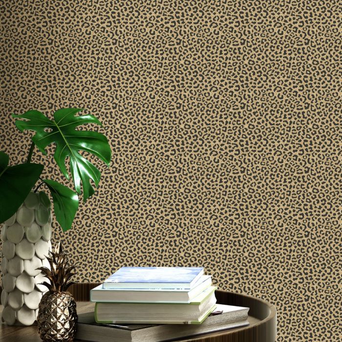 Portfolio Leopard Print Wallpaper Black / Gold Rasch 215618