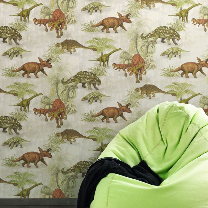 Dinosaur Forest Wallpaper Green / Brown Rasch 212808