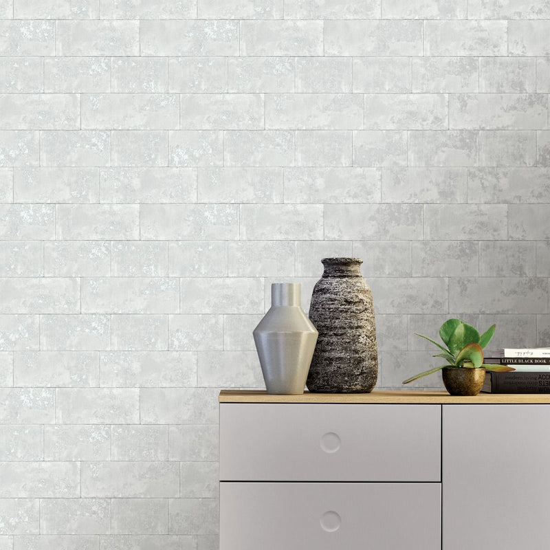Metallic Brick Wallpaper Grey Rasch 248678