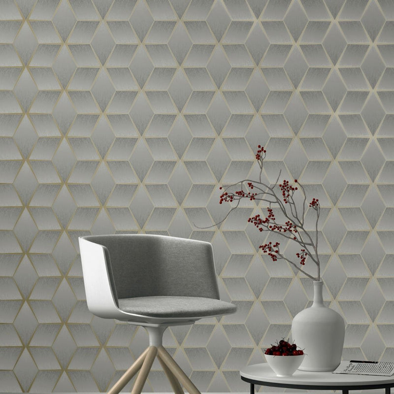 Textured Geometric Wallpaper Grey Rasch 310610