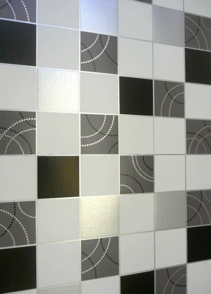 Debona Dotty Wallpaper Kitchen Bathroom Black Silver 2670